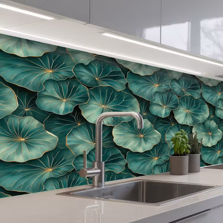 Patroon - Bladeren - Groen keuken achterwand 2 middel 871 -3d_schuin