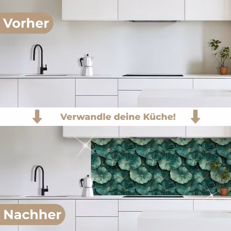Patroon - Bladeren - Groen keuken achterwand 2 middel 871 -voor-na_DE