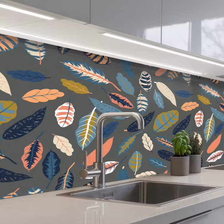 Patroon - Blaadjes - Pastel keuken achterwand 2 middel 871 -3d_schuin