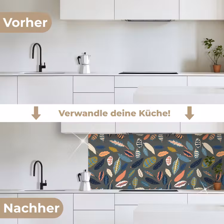 Patroon - Blaadjes - Pastel keuken achterwand 2 middel 871 -voor-na_DE