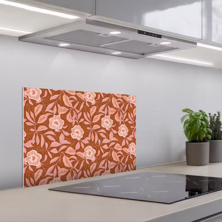 Patroon - Bladeren - Terracotta keuken achterwand spatscherm klein 900 -3d_schuin