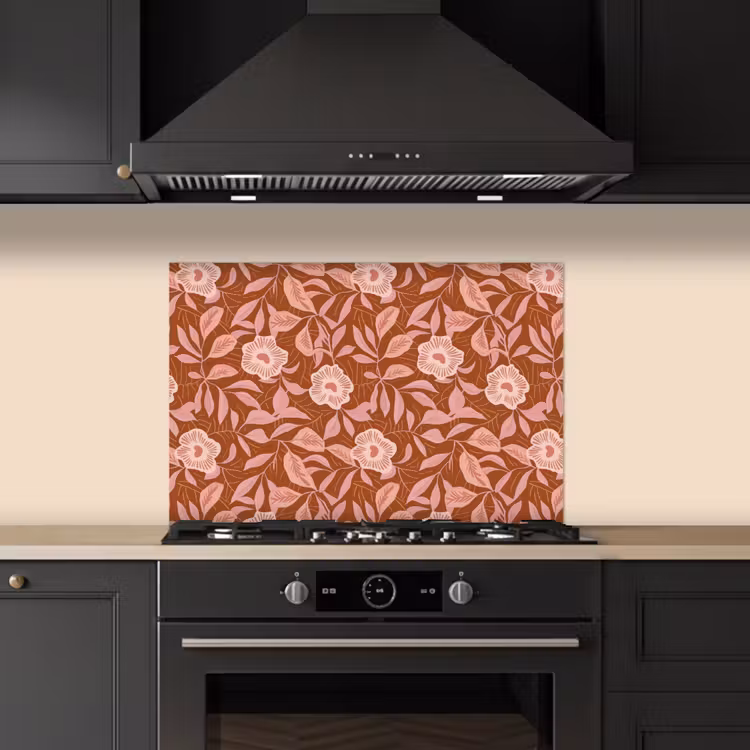 Patroon - Bladeren - Terracotta keuken achterwand spatscherm klein 900 -sfeer1