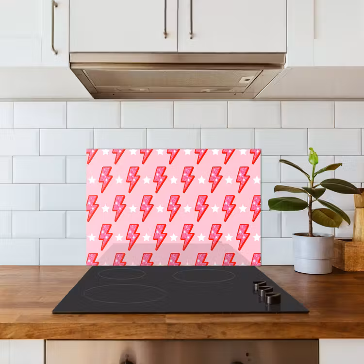 Patroon - Bliksem - Ster - Glitter - Roze keuken achterwand spatscherm klein -sfeer2