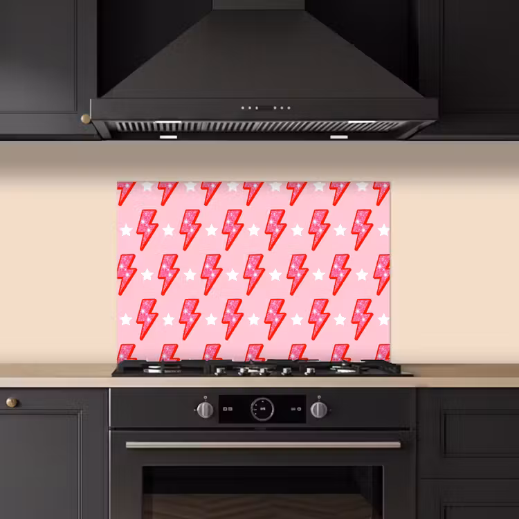 Patroon - Bliksem - Ster - Glitter - Roze keuken achterwand spatscherm klein -sfeer1