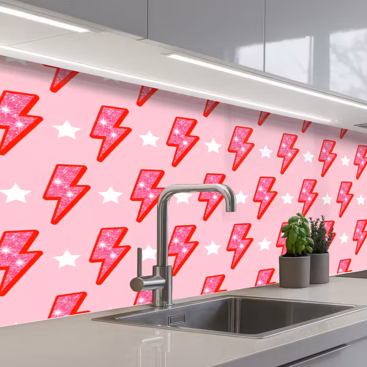 Patroon - Bliksem - Ster - Glitter - Roze keuken achterwand 2 middel -3d_schuin