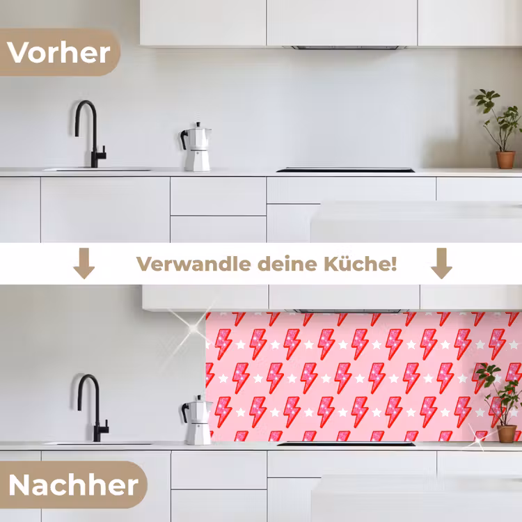 Patroon - Bliksem - Ster - Glitter - Roze keuken achterwand 2 middel -voor-na_DE