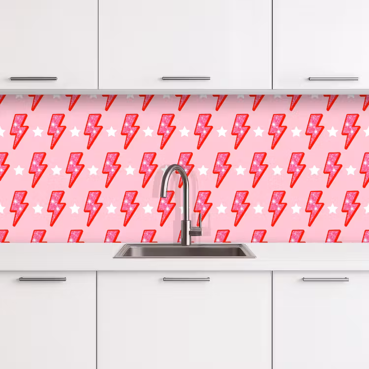 Patroon - Bliksem - Ster - Glitter - Roze keuken achterwand 2 middel -3d