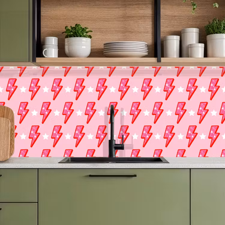 Patroon - Bliksem - Ster - Glitter - Roze keuken achterwand 2 middel -sfeer3