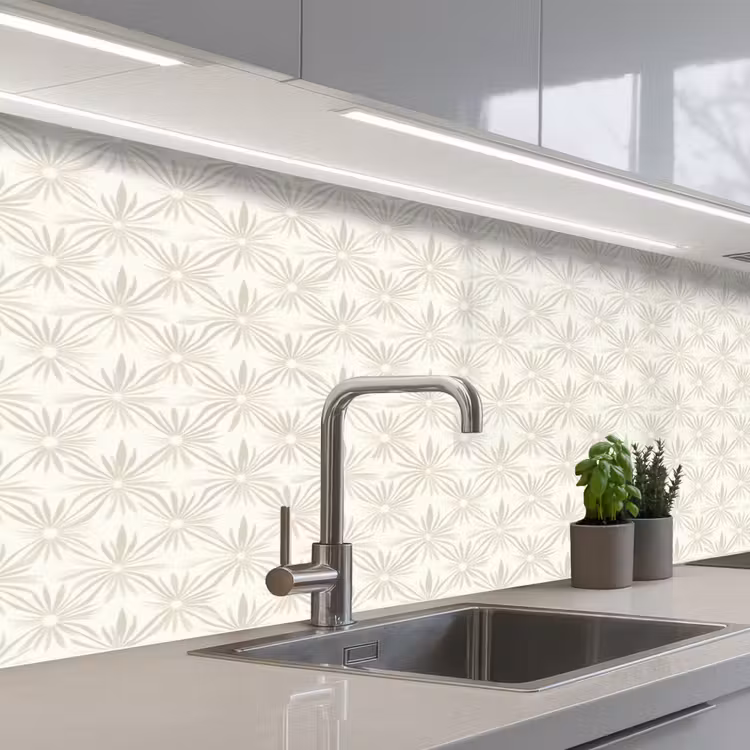 Patroon - Bloemen - Beige keuken achterwand 2 middel 871 -3d_schuin