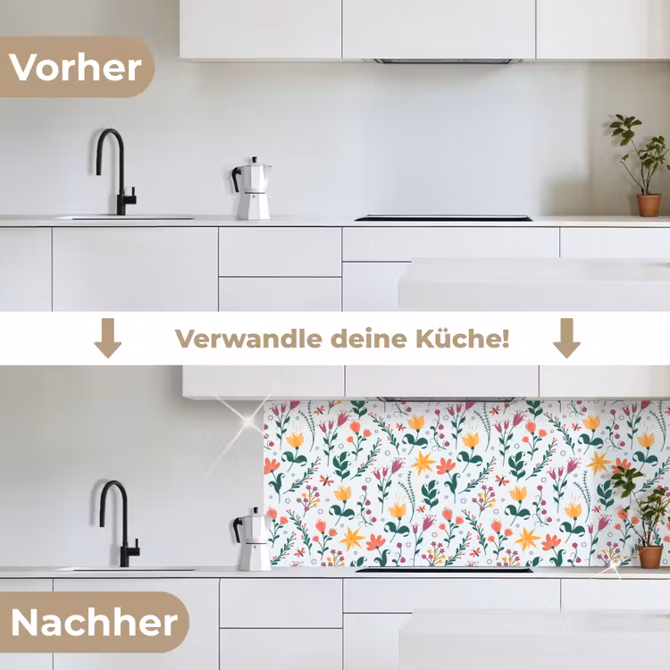 Patronen - Bloemen - Bladeren keuken achterwand 2 middel 871 -voor-na_DE