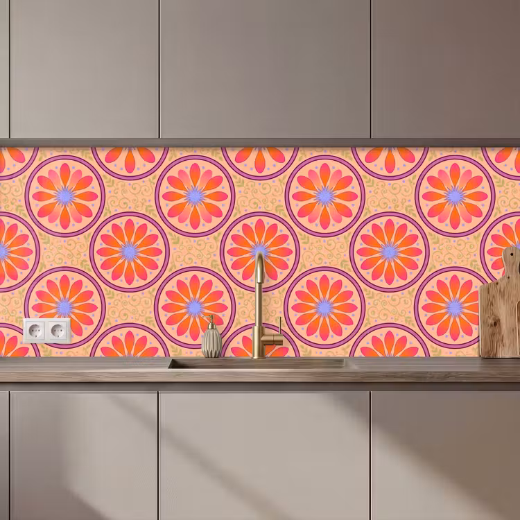 Patroon - Bloemen - Decoratief - Kleurrijk - Modern keuken achterwand 2 middel zz_3dshopping