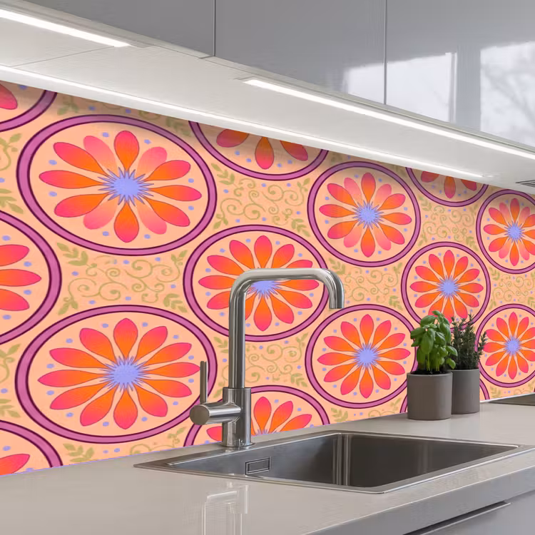 Patroon - Bloemen - Decoratief - Kleurrijk - Modern keuken achterwand 2 middel -3d_schuin