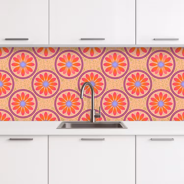 Patroon - Bloemen - Decoratief - Kleurrijk - Modern keuken achterwand 2 middel -3d