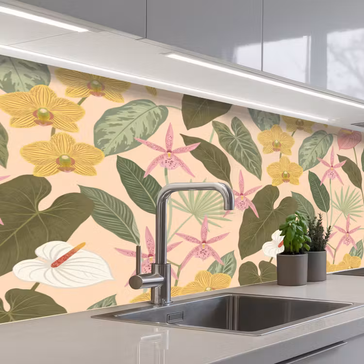 Patroon - Bloemen - Kleurrijk keuken achterwand 2 middel -3d_schuin