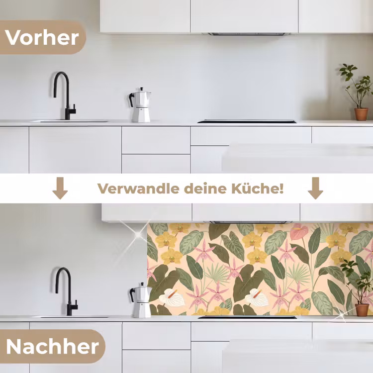 Patroon - Bloemen - Kleurrijk keuken achterwand 2 middel -voor-na_DE