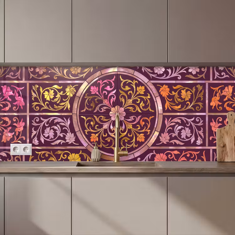 Patroon - Floraal - Oosters - Paars - Goud keuken achterwand 2 middel zz_3dshopping