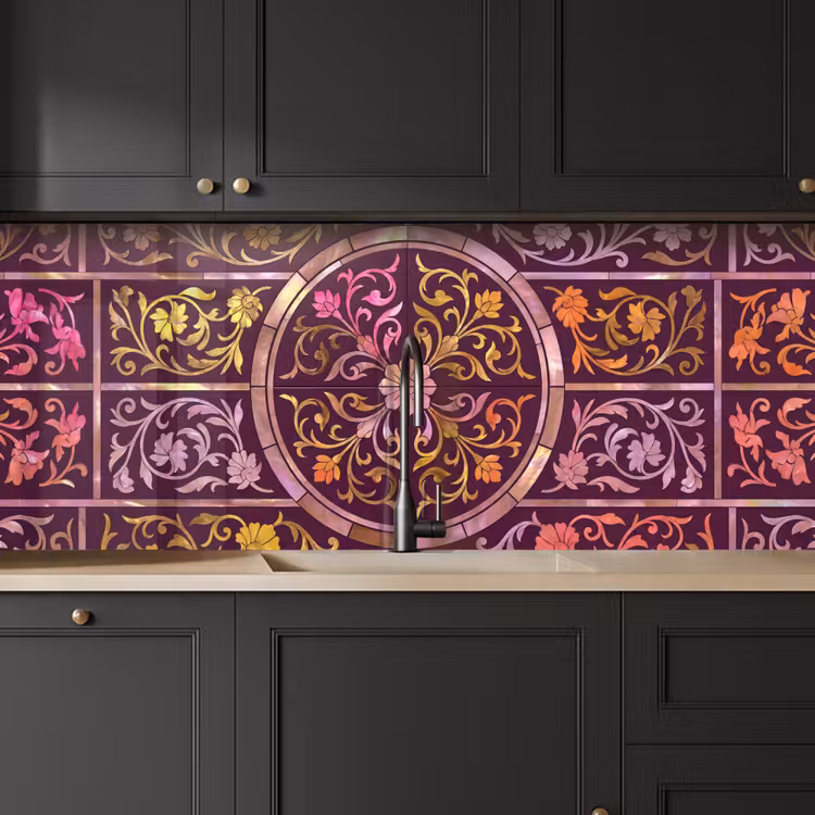 Patroon - Floraal - Oosters - Paars - Goud keuken achterwand 2 middel -sfeer1