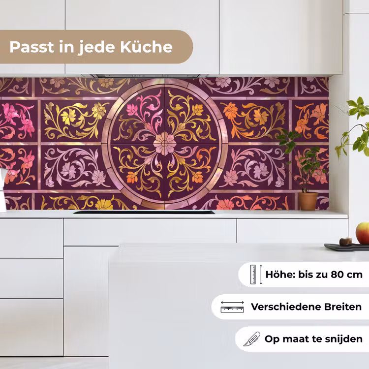 Patroon - Floraal - Oosters - Paars - Goud keuken achterwand 2 middel -sfeer4_DE