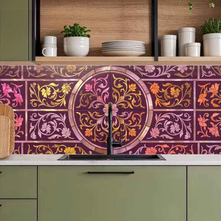 Patroon - Floraal - Oosters - Paars - Goud keuken achterwand 2 middel -sfeer3