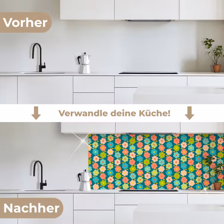 Patroon - Bloemen - Retro - Jaren 70 keuken achterwand 2 middel 871 -voor-na_DE