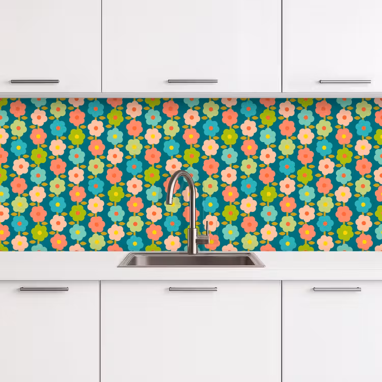Patroon - Bloemen - Retro - Jaren 70 keuken achterwand 2 middel 871 -3d