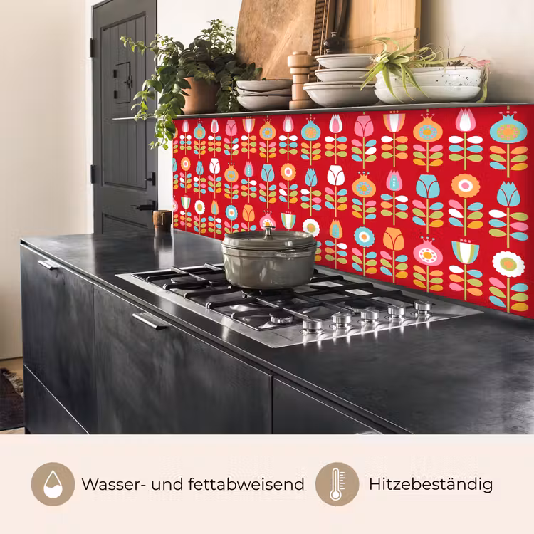 Patronen - Bloemen - Retro - Rood keuken achterwand 2 middel 871 -usp_DE