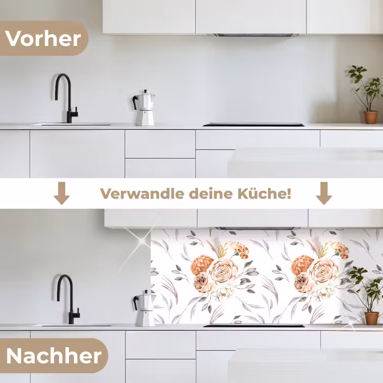 Patronen - Bloemen - Roos - Wit keuken achterwand 2 middel 871 -voor-na_DE