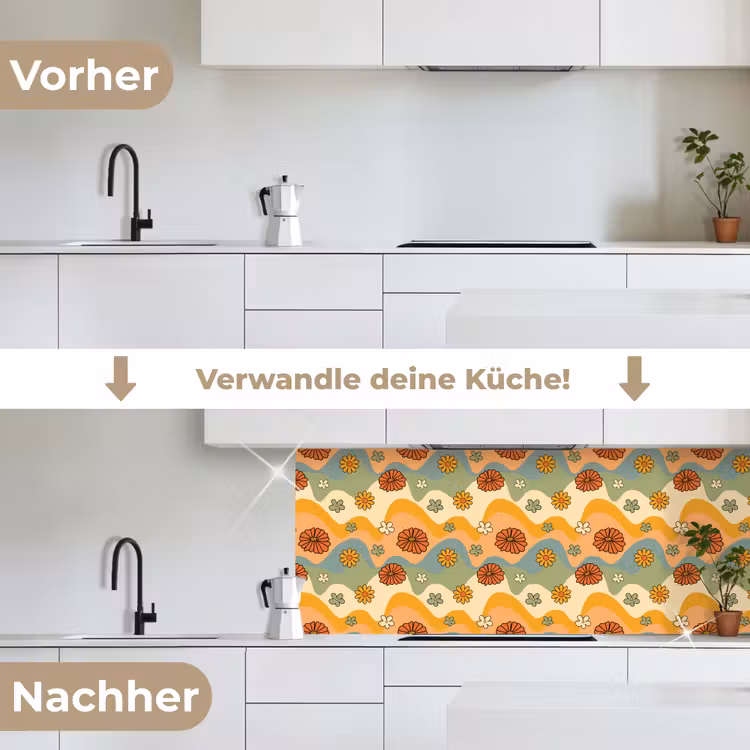 Patronen - Bloemen - Vintage keuken achterwand 2 middel 871 -voor-na_DE