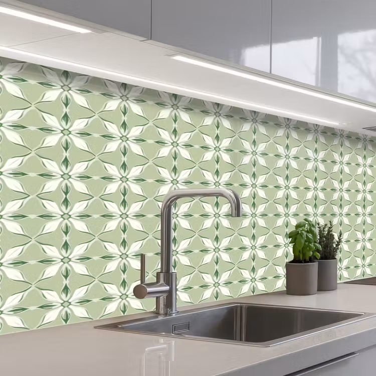 Patroon - Bloemenvorm - Groen keuken achterwand 2 middel 871 -3d_schuin