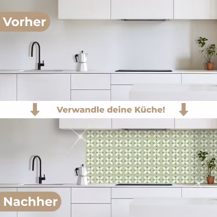 Patroon - Bloemenvorm - Groen keuken achterwand 2 middel 871 -voor-na_DE