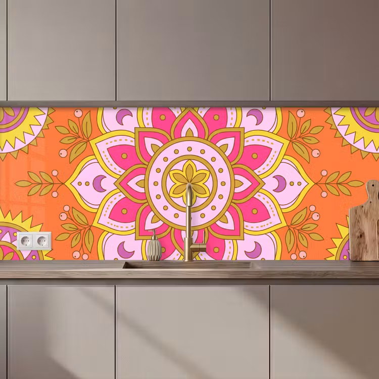 Patroon - Bloemmotief - Decoratie - Abstract - Roze keuken achterwand 2 middel zz_3dshopping