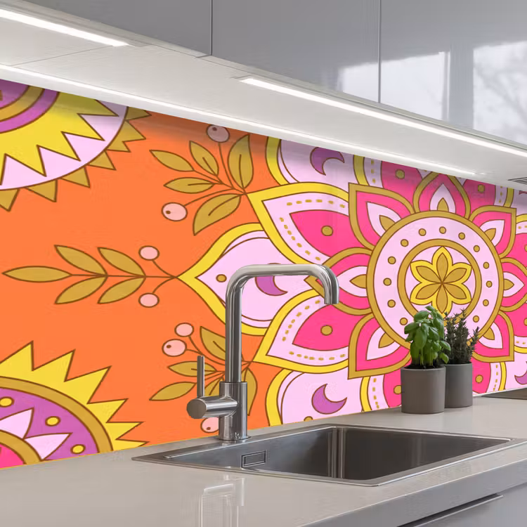Patroon - Bloemmotief - Decoratie - Abstract - Roze keuken achterwand 2 middel -3d_schuin