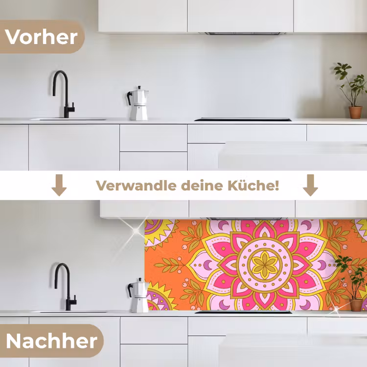 Patroon - Bloemmotief - Decoratie - Abstract - Roze keuken achterwand 2 middel -voor-na_DE
