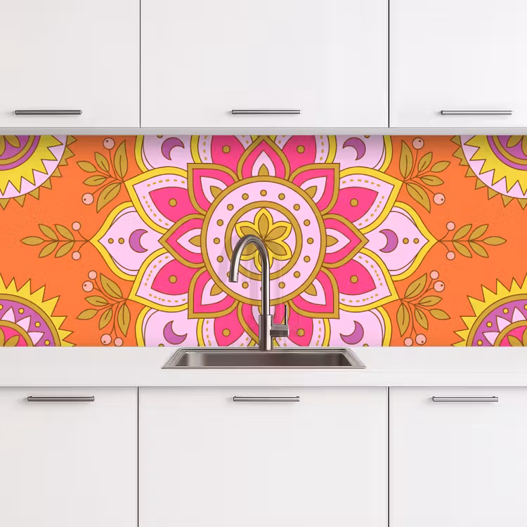 Patroon - Bloemmotief - Decoratie - Abstract - Roze keuken achterwand 2 middel -3d