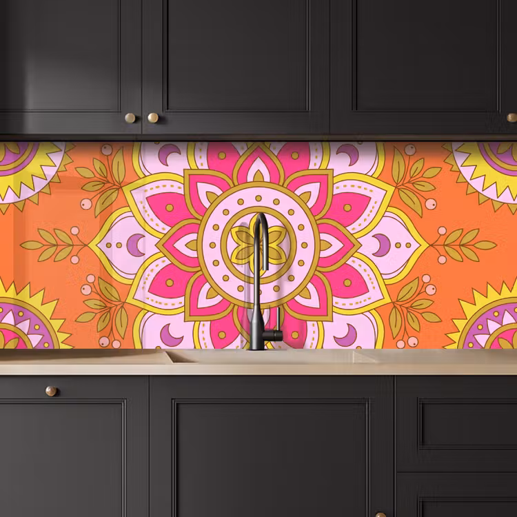 Patroon - Bloemmotief - Decoratie - Abstract - Roze keuken achterwand 2 middel -sfeer1