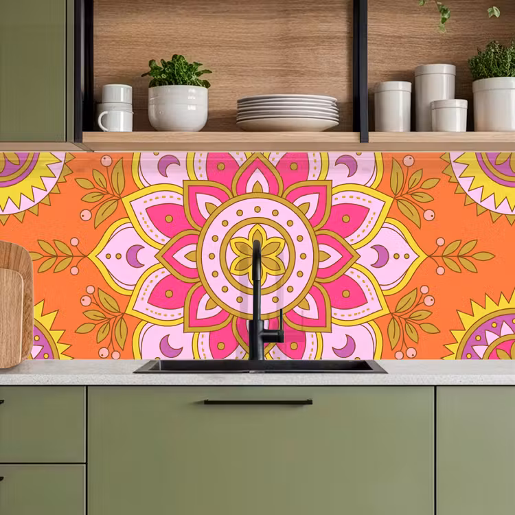 Patroon - Bloemmotief - Decoratie - Abstract - Roze keuken achterwand 2 middel -sfeer3