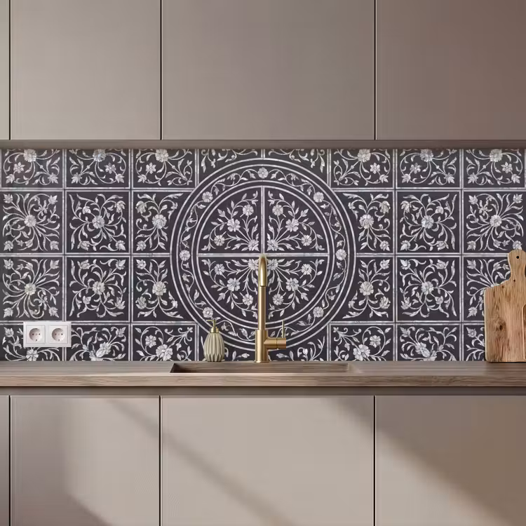 Patroon - Bloemmotief - Decoratie - Klassiek - Zwart keuken achterwand 2 middel zz_3dshopping