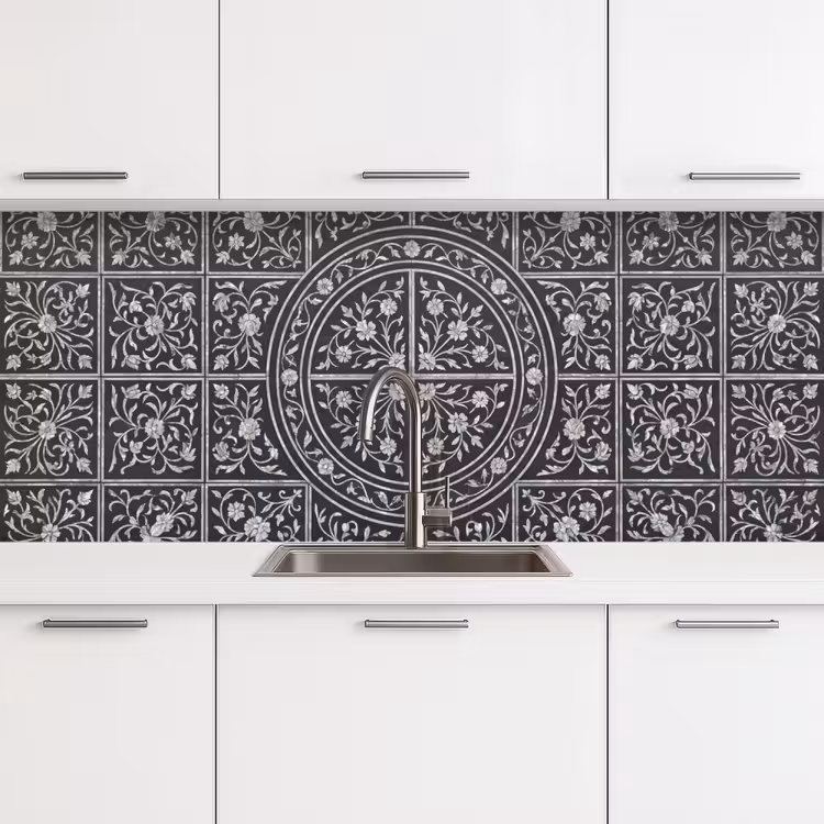 Patroon - Bloemmotief - Decoratie - Klassiek - Zwart keuken achterwand 2 middel -3d