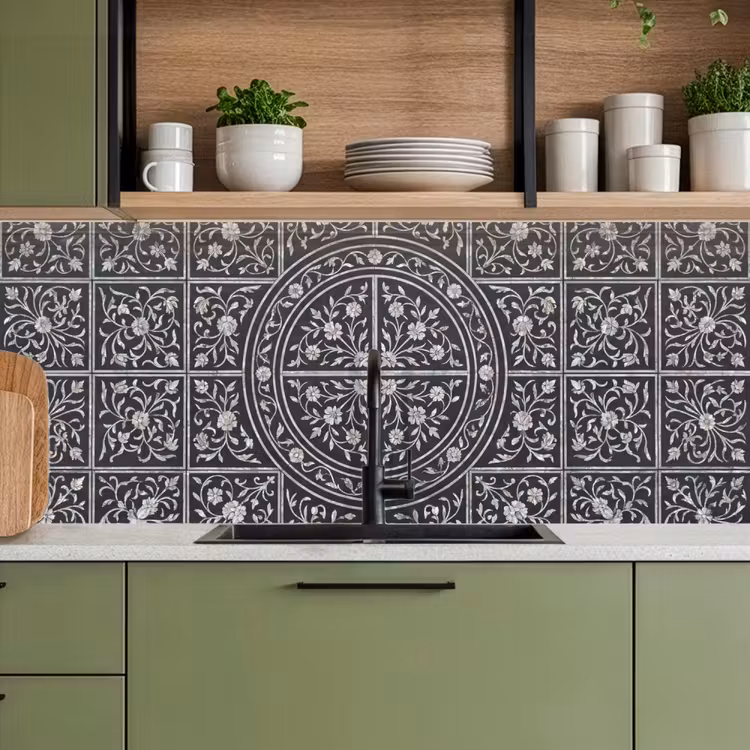 Patroon - Bloemmotief - Decoratie - Klassiek - Zwart keuken achterwand 2 middel -sfeer3