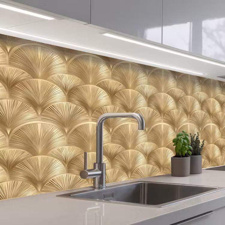 Patroon - Waaier - Goud keuken achterwand 2 middel 871 -3d_schuin
