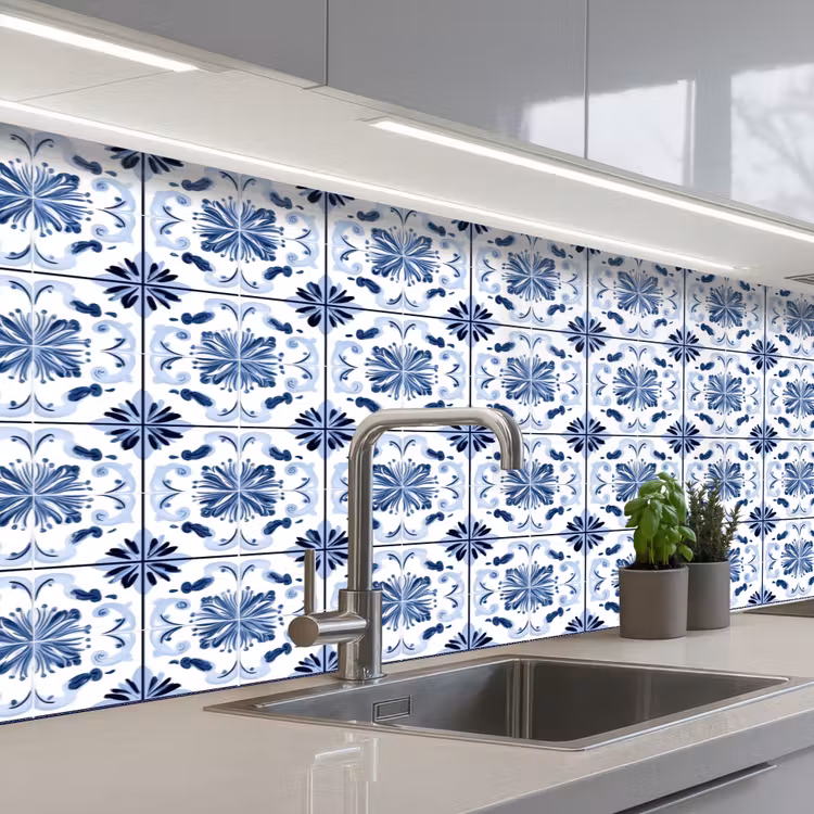 Patroon - Tegel - Blauw keuken achterwand 2 middel 871 -3d_schuin