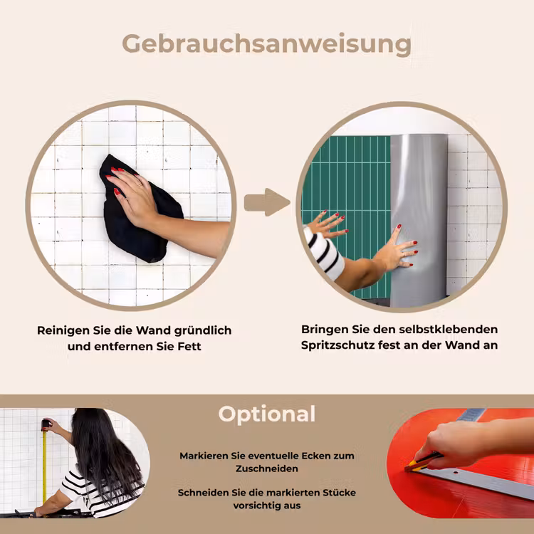 Patroon - Tegel - Saliegroen keuken achterwand spatscherm klein 900 -gebruiksaanwijzing_DE