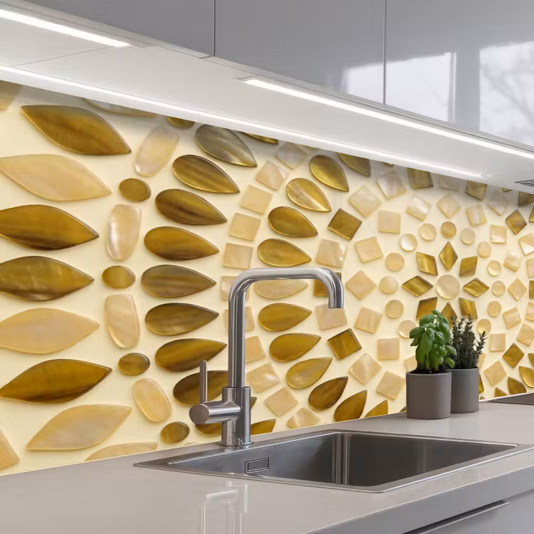 Patroon - Vormen - Mozaïek - Abstract - Goud keuken achterwand 2 middel -3d_schuin