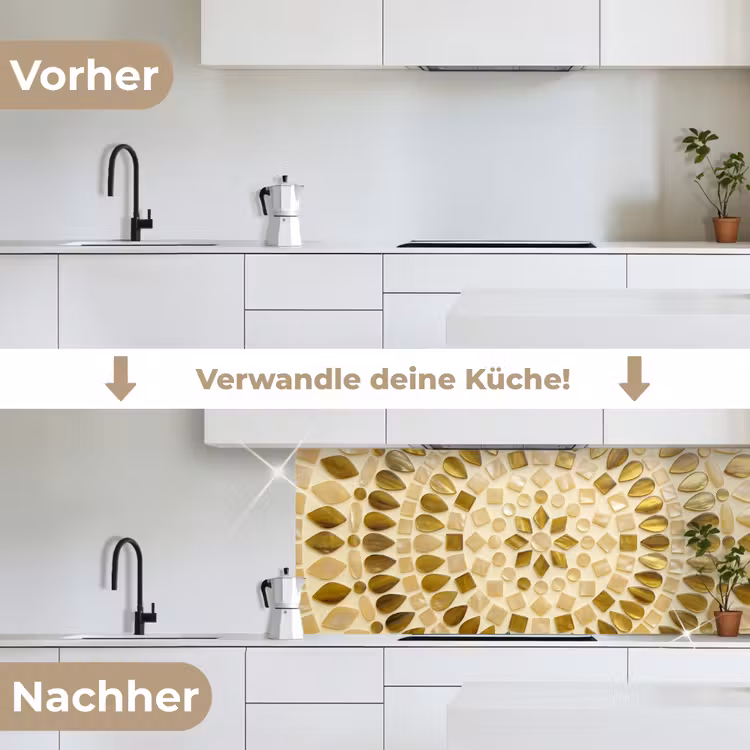 Patroon - Vormen - Mozaïek - Abstract - Goud keuken achterwand 2 middel -voor-na_DE
