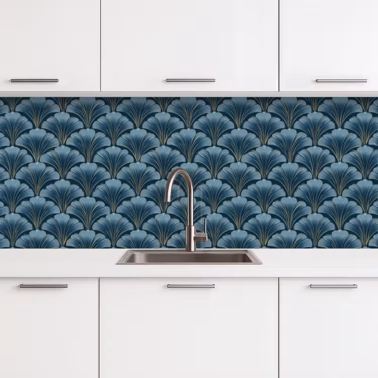 Patroon - Ginkgoblad - Blauw keuken achterwand 2 middel 871 -3d