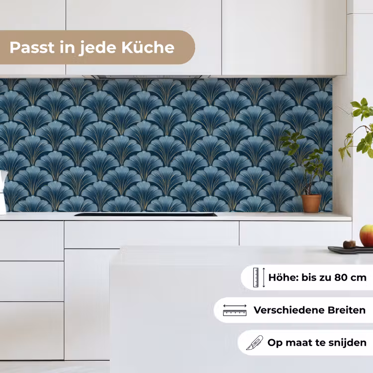 Patroon - Ginkgoblad - Blauw keuken achterwand 2 middel 871 -sfeer4_DE