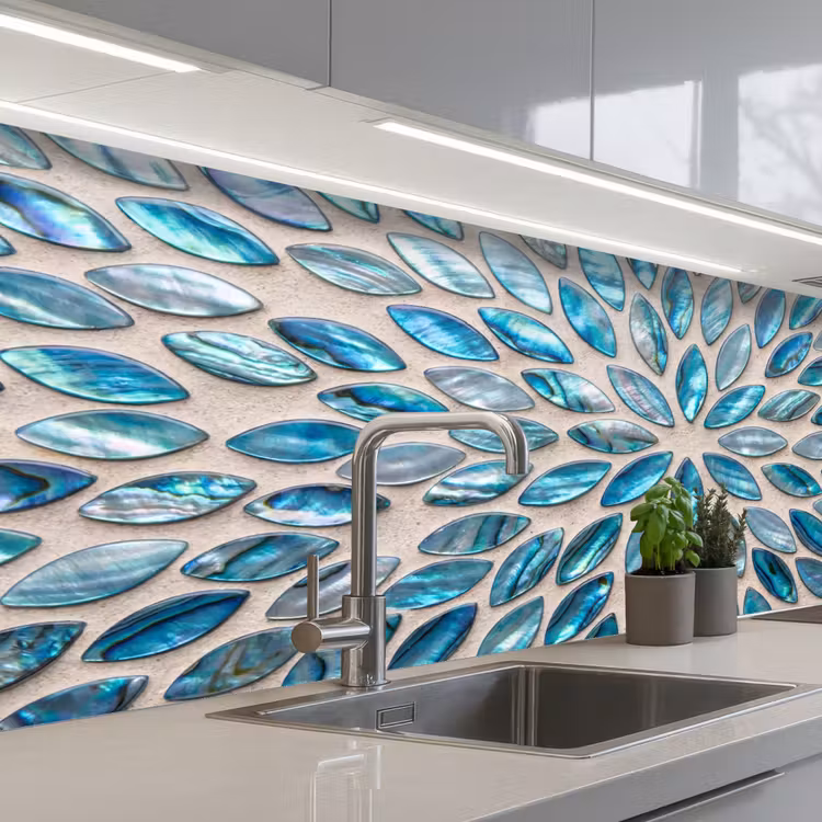 Patroon - Glans - Abstract - Blauw - Decoratie keuken achterwand 2 middel -3d_schuin