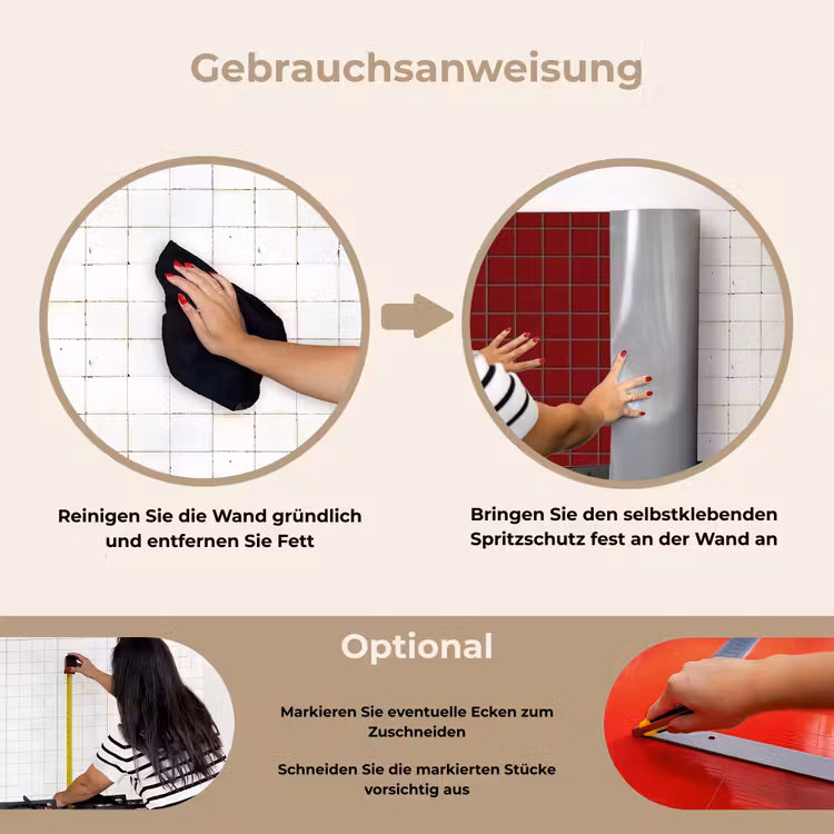Patroon - Tegels - Burgundy keuken achterwand spatscherm klein 900 -gebruiksaanwijzing_DE
