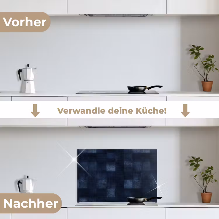 Patroon - Ruit - Marineblauw keuken achterwand spatscherm klein 900 -voor_na_DE