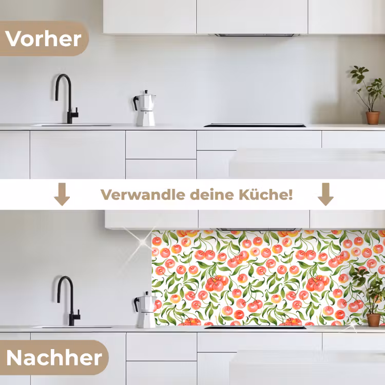 Patroon - Kersen - Wit keuken achterwand 2 middel 871 -voor-na_DE